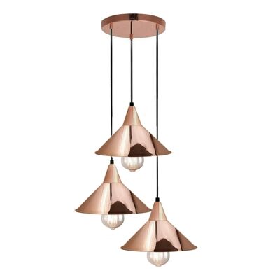 3-Kopf-Industriemetalldecke, bunter Hängeschirm, moderne hängende Retro-Lichtlampe ~ 3429 – Roségold – Ja