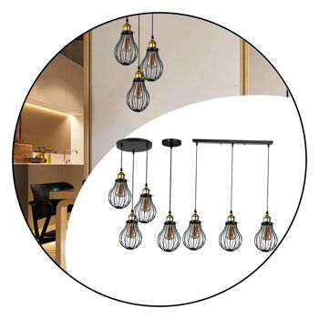 Accessoires suspendus industriels noirs à 3 têtes Couvercle de plafonnier Luminaire décoratif à cage ~ 3427 - Pendentif rond à 3 prises - Oui 2