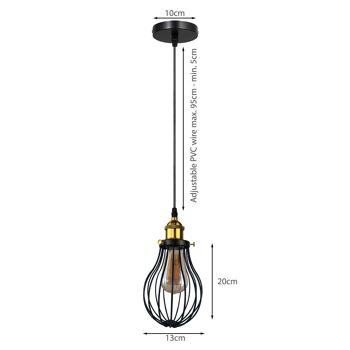 Accessoires suspendus industriels noirs à 3 têtes Couvercle de plafonnier Luminaire décoratif à cage ~ 3427 - Pendentif rond à 3 prises - Oui 3