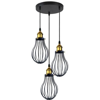 Industrial 3 heads Black hanging Pendant Accessories Ceiling Light Cover Decorative Cage light fixture~3427 - 3 Outlet Round Pendant - No