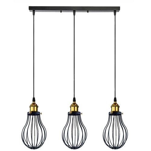 Industrial 3 heads Black hanging Pendant Accessories Ceiling Light Cover Decorative Cage light fixture~3427 - 3 Outlet Rectangle Pendant - No
