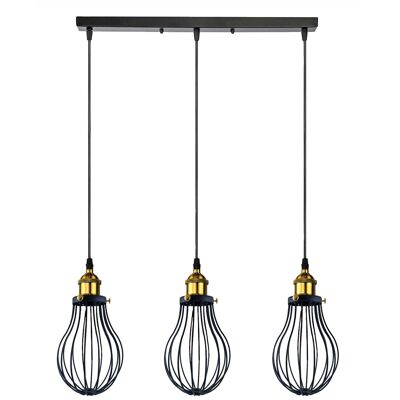 Industriale 3 teste Nero appeso Accessori a sospensione Copertura per plafoniera Lampada decorativa a gabbia ~ 3427 - Ciondolo rettangolare a 3 prese - No