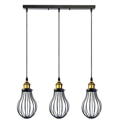 Industrial 3 heads Black hanging Pendant Accessories Ceiling Light Cover Decorative Cage light fixture~3427 - 3 Outlet Rectangle Pendant - No