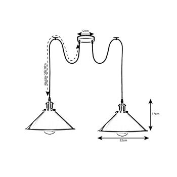 Câble de plafond rétro industriel à 2 voies E27 Suspension de lampe suspendue ~ 3403 - Or rose - Non 3