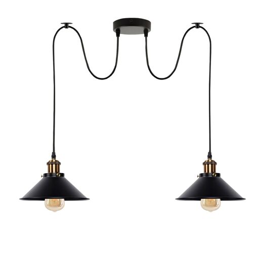 2-way Retro Industrial ceiling cable E27 Hanging lamp pendant light~3403 - Black - yes