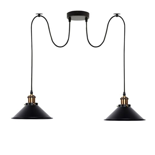 2-way Retro Industrial ceiling cable E27 Hanging lamp pendant light~3403 - Black - No