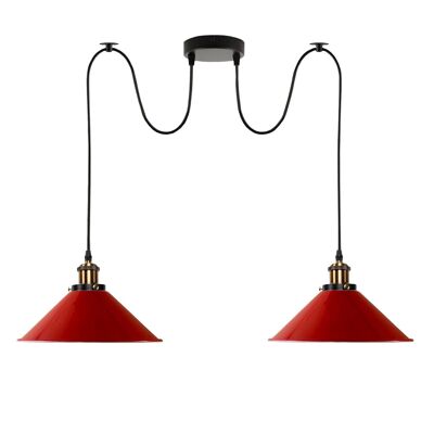 2-way Retro Industrial ceiling cable E27 Hanging lamp pendant light~3403 - Red - No