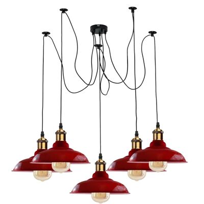 Vintage 5 Way Chandelier Spider Techo Lámpara interior Accesorio Metal Curvy Shade ~ 3399 - Rojo - Sí