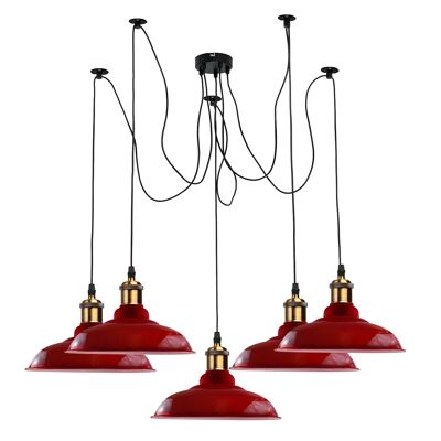 Vintage 5 Way Chandelier Spider Ceiling Indoor Lamp Fixture Metal Curvy Shade~3399 - Red - No