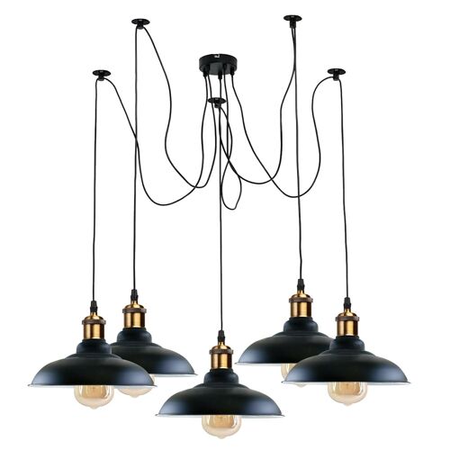 Vintage 5 Way Chandelier Spider Ceiling Indoor Lamp Fixture Metal Curvy Shade~3399 - Black - Yes