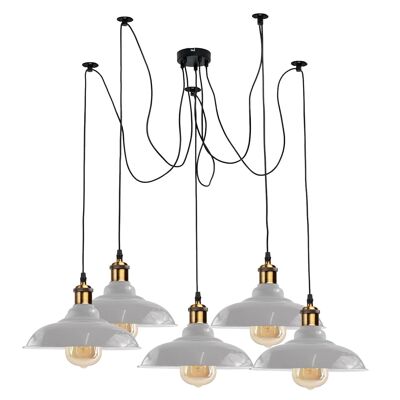 Vintage 5 Way Chandelier Spider Techo Lámpara interior Accesorio Metal Curvy Shade ~ 3399 - Blanco - Sí