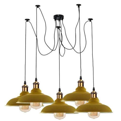 Vintage 5 Way Chandelier Spider Ceiling Indoor Lamp Fixture Metal Curvy Shade~3399 - Yellow - Yes