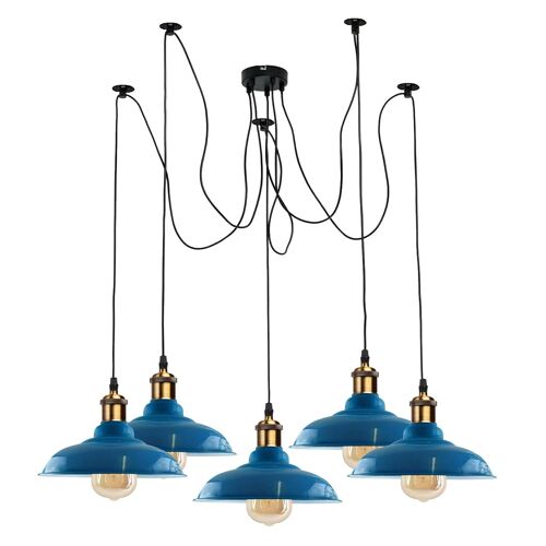 Vintage 5 Way Chandelier Spider Ceiling Indoor Lamp Fixture Metal Curvy Shade~3399 - Light Blue - Yes