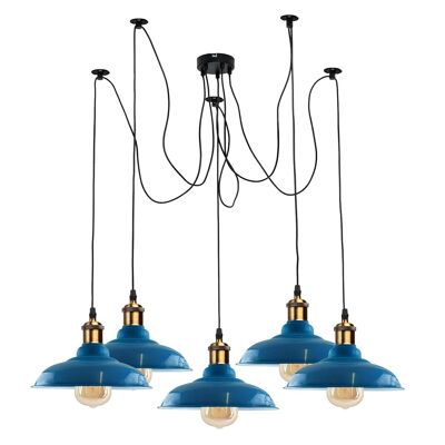 Vintage 5 Way Lustre Araignée Plafond Intérieur Lampe Luminaire Métal Curvy Shade ~ 3399 - Bleu Clair - Oui