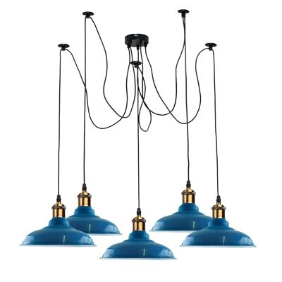 Vintage 5 Way Chandelier Spider Ceiling Indoor Lamp Fixture Metal Curvy Shade~3399 - Light Blue - No