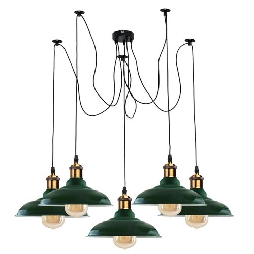 Vintage 5 Way Chandelier Spider Ceiling Indoor Lamp Fixture Metal Curvy Shade~3399 - Green - Yes