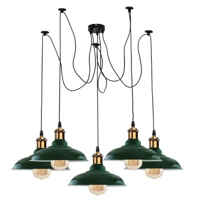 Vintage 5 Way Chandelier Spider Techo Lámpara interior Accesorio Metal Curvy Shade ~ 3399 - Verde - Sí