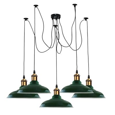 Lampadario da soffitto vintage a 5 vie Lampadario per interni Lampada da interno in metallo Paralume sinuoso ~ 3399 - Verde - No