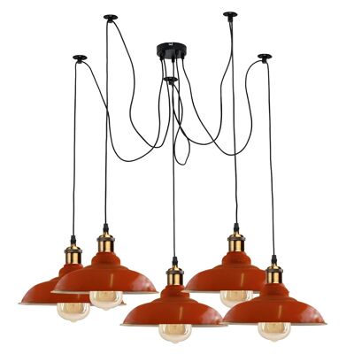 Vintage 5 Way Chandelier Spider Ceiling Indoor Lamp Fixture Metal Curvy Shade~3399 - Orange - Yes
