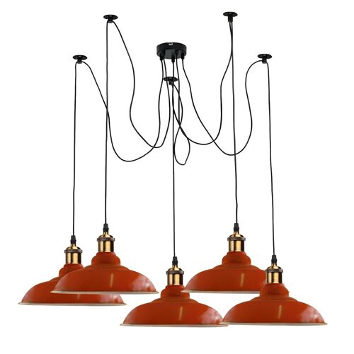 Vintage 5 Way Chandelier Spider Ceiling Indoor Lamp Fixture Metal Curvy Shade~3399 - Orange - No