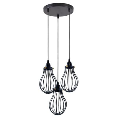 Lampadario a sospensione regolabile per interni da interno nero industriale retrò Lampadario a soffitto a gabbia grande ~ 3398 - Base rotonda a 3 teste - No