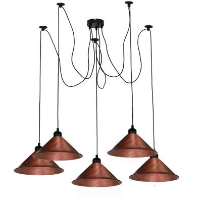 Modern Industrial Rustic Red Spider Ceiling Pendant Light Metal Cone Shade Indoor Hanging Light~3397 - 5 Way Pendant - No
