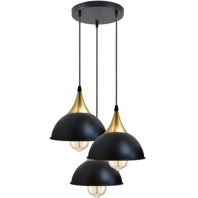 Retro Industrial 3Way Hanging Ceiling Pendant Light Black Dome Shape Shade Indoor Light~3396 - Yes