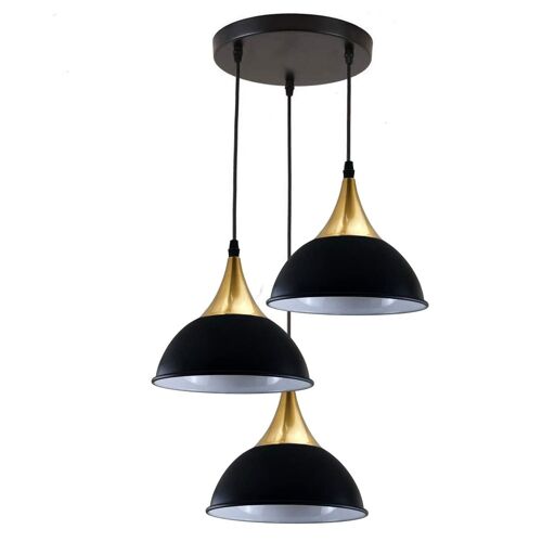 Retro Industrial 3Way Hanging Ceiling Pendant Light Black Dome Shape Shade Indoor Light~3396 - No