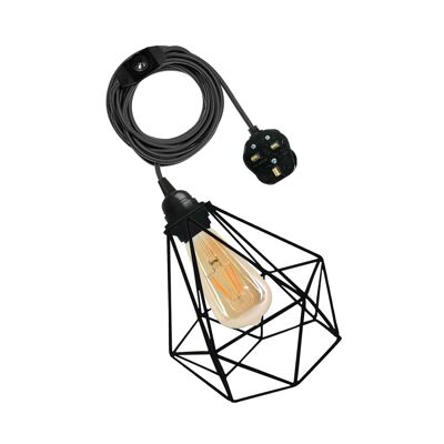 Vintage Fabric Flex Cable Plug in Suspension Lamp Lighting Set E27 Fitting ~ 3395 - Noir - Oui
