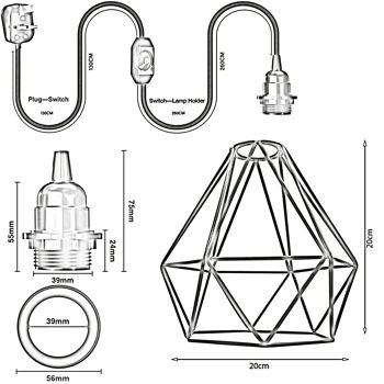 Vintage Fabric Flex Cable Plug in Suspension Lamp Lighting Set E27 Fitting ~ 3395 - Noir - Oui 9