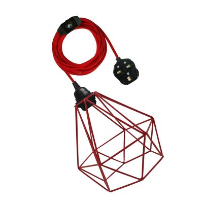 Vintage Fabric Flex Cable Plug in Pendant Lamp Lighting Set E27 Fitting~3395 - Rojo - No