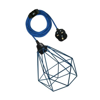 Vintage Fabric Flex Cable Plug in Pendant Lamp Lighting Set E27 Fitting~3395 - Azul - No
