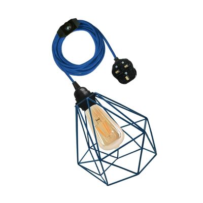 Vintage-Stoff-Flexkabel-Plug-in-Pendelleuchten-Beleuchtungsset E27-Fassung ~ 3395 - Blau - Ja
