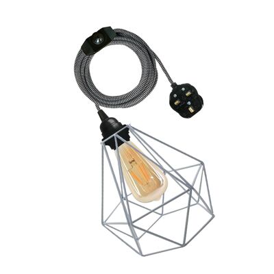 Cavo flessibile in tessuto vintage Plug in lampada a sospensione Set di illuminazione Raccordo E27 ~ 3395 - Bianco - Sì