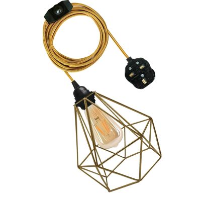 Vintage Fabric Flex Cable Plug in Pendant Lamp Lighting Set E27 Fitting~3395 - Oro - Sí