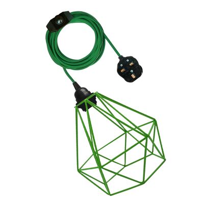 Cavo flessibile in tessuto vintage Plug in lampada a sospensione Set di illuminazione Raccordo E27 ~ 3395 - Verde - No