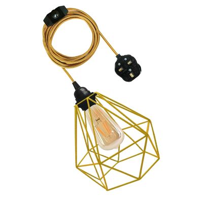 Vintage Fabric Flex Cable Plug in Suspension Lamp Lighting Set E27 Fitting ~ 3395 - Jaune - Oui