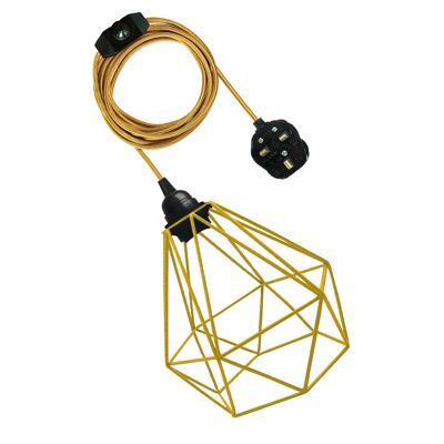 Vintage Fabric Flex Cable Plug in Pendant Lamp Lighting Set E27 Fitting~3395 - Gelb - Nr