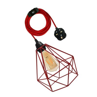 Vintage-Stoff-Flexkabel-Plug-in-Pendelleuchten-Beleuchtungsset E27-Fassung ~ 3395 - Rot - Ja