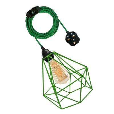 Vintage Fabric Flex Cable Plug in Pendant Lamp Lighting Set E27 Fitting~3395 - Verde - Sí