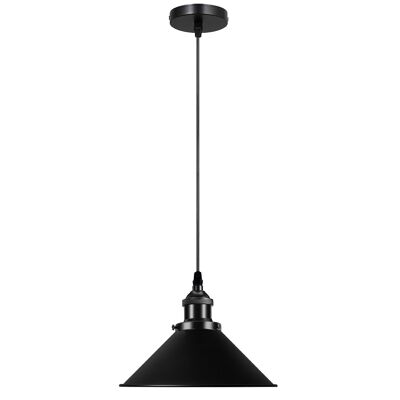 Vintage Ceiling Adjustable Hanging Black Metal Cone Shade Pendant Light Fixture~3393 - Single Pendant - No