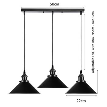 Luminaire suspendu à abat-jour conique en métal noir réglable au plafond vintage ~ 3393 - Pendentif à base ronde - Oui 8