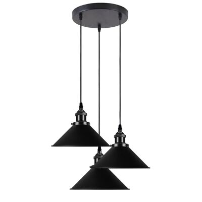 Lámpara colgante de pantalla de cono de metal negro colgante ajustable de techo vintage ~ 3393 - Colgante de base redonda - No