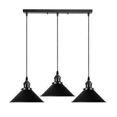 Lámpara colgante de pantalla de cono de metal negro colgante ajustable de techo vintage ~ 3393 - Colgante de base rectangular - No