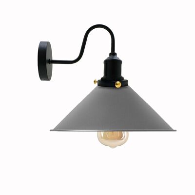 Lámpara de pared de cuello de cisne industrial vintage Aplique de interior Sombra de forma de cono de metal ~ 3391 - Gris - Sí