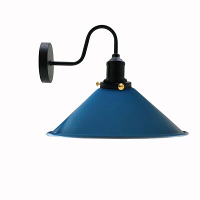Vintage Industrial Swan Neck Wall Light Indoor Sconce Metal Cone Shape Shade~3391 - Blue - No