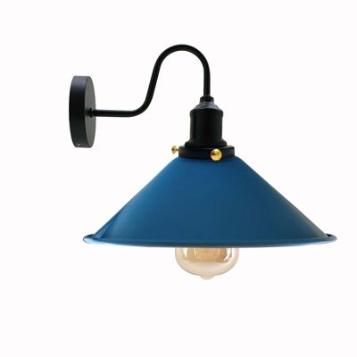 Lámpara de pared de cuello de cisne industrial vintage Aplique de interior Sombra de forma de cono de metal ~ 3391 - Azul - Sí