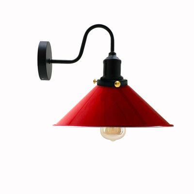 Lámpara de pared de cuello de cisne industrial vintage Aplique de interior Sombra de forma de cono de metal ~ 3391 - Rojo - Sí