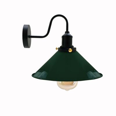 Lámpara de pared de cuello de cisne industrial vintage Aplique de interior Forma de cono de metal Pantalla ~ 3391 - Verde - Sí