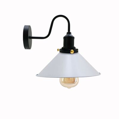 Lámpara de pared de cuello de cisne industrial vintage Aplique de interior Sombra de forma de cono de metal ~ 3391 - Blanco - Sí